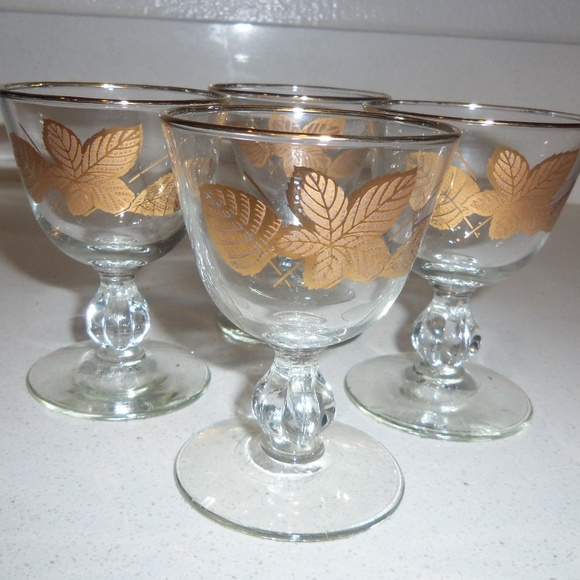 Vintage Libbey Gold Leaf Dessert Glasses Set of 4 - Picture 1 of 6